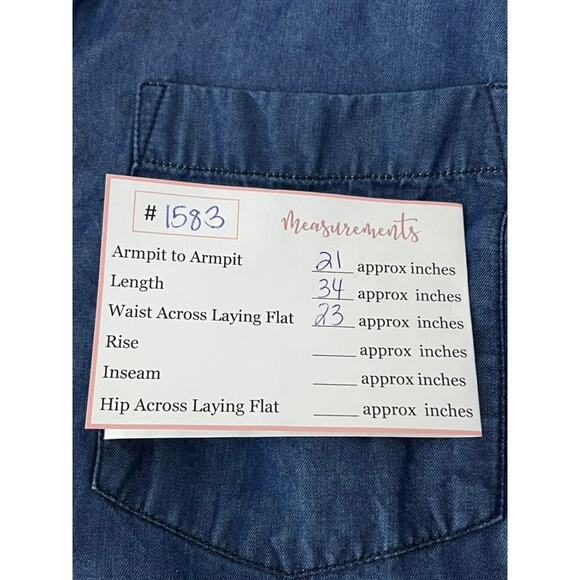 Banana Republic Dark Blue Wash Long Sleeve Button Up Tie Wrist Denim Top Size L - Picture 11 of 11